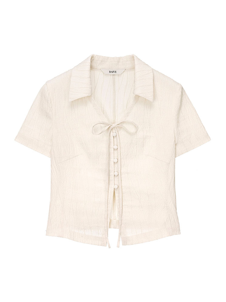 Open Collar Ribbon Blouse in Ivory