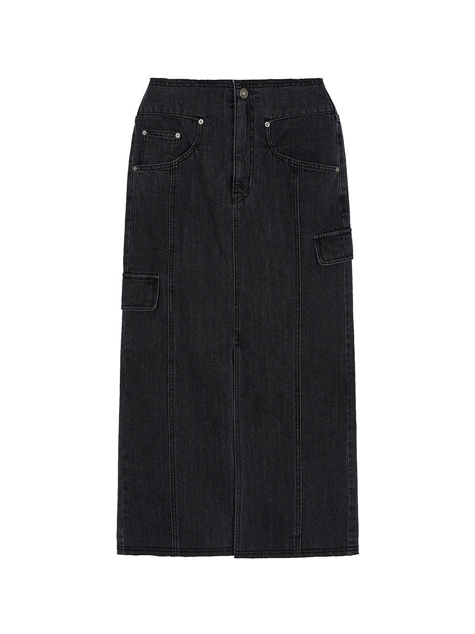 Denim Midi Skirt in Black