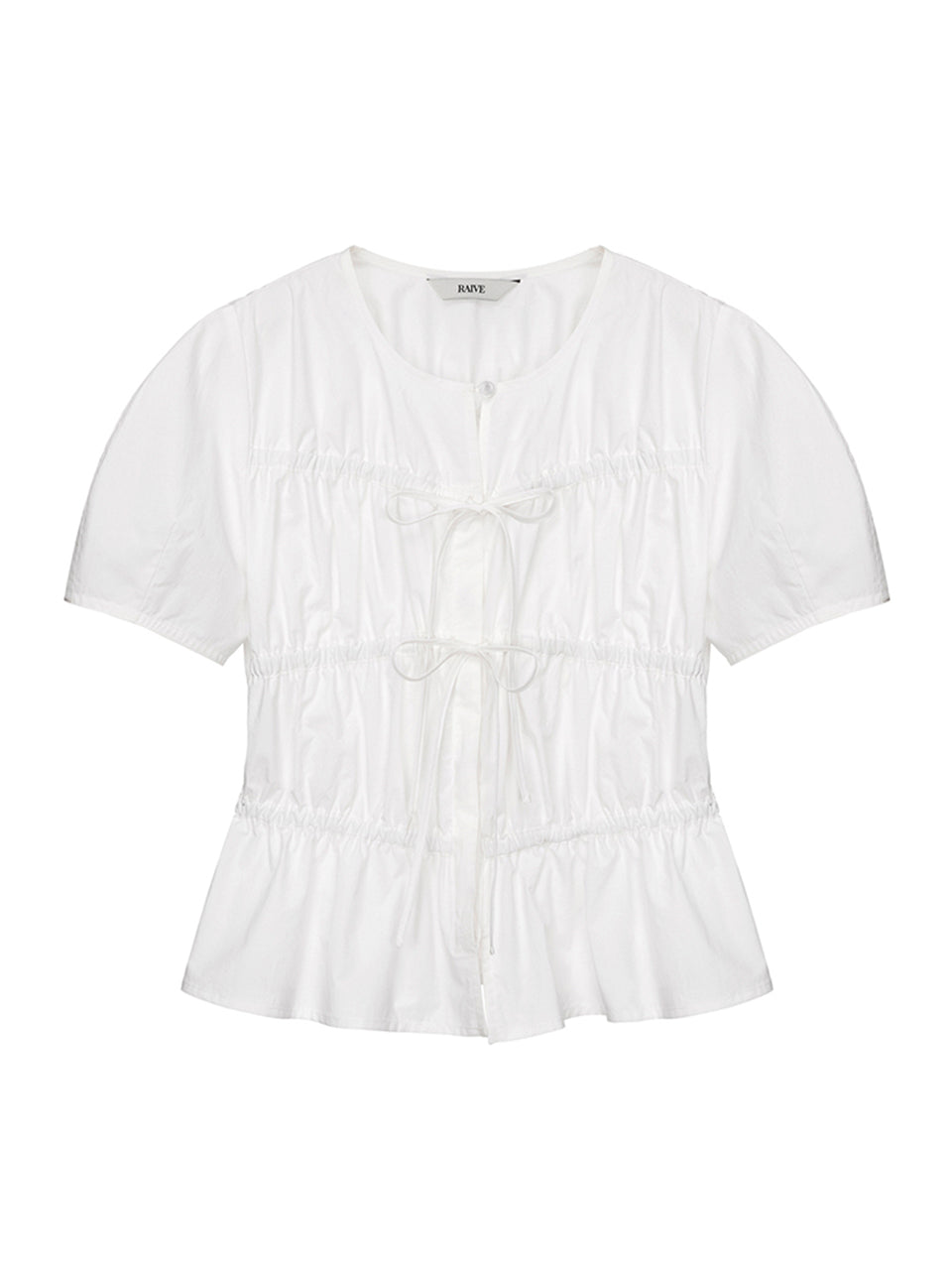 Ribbon Shirring Blouse in White