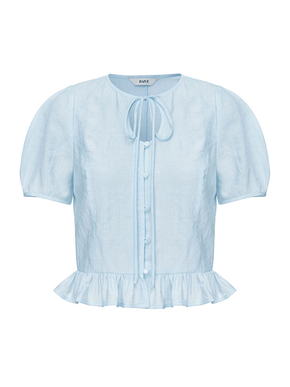 Frill Ribbon Blouse in Blue