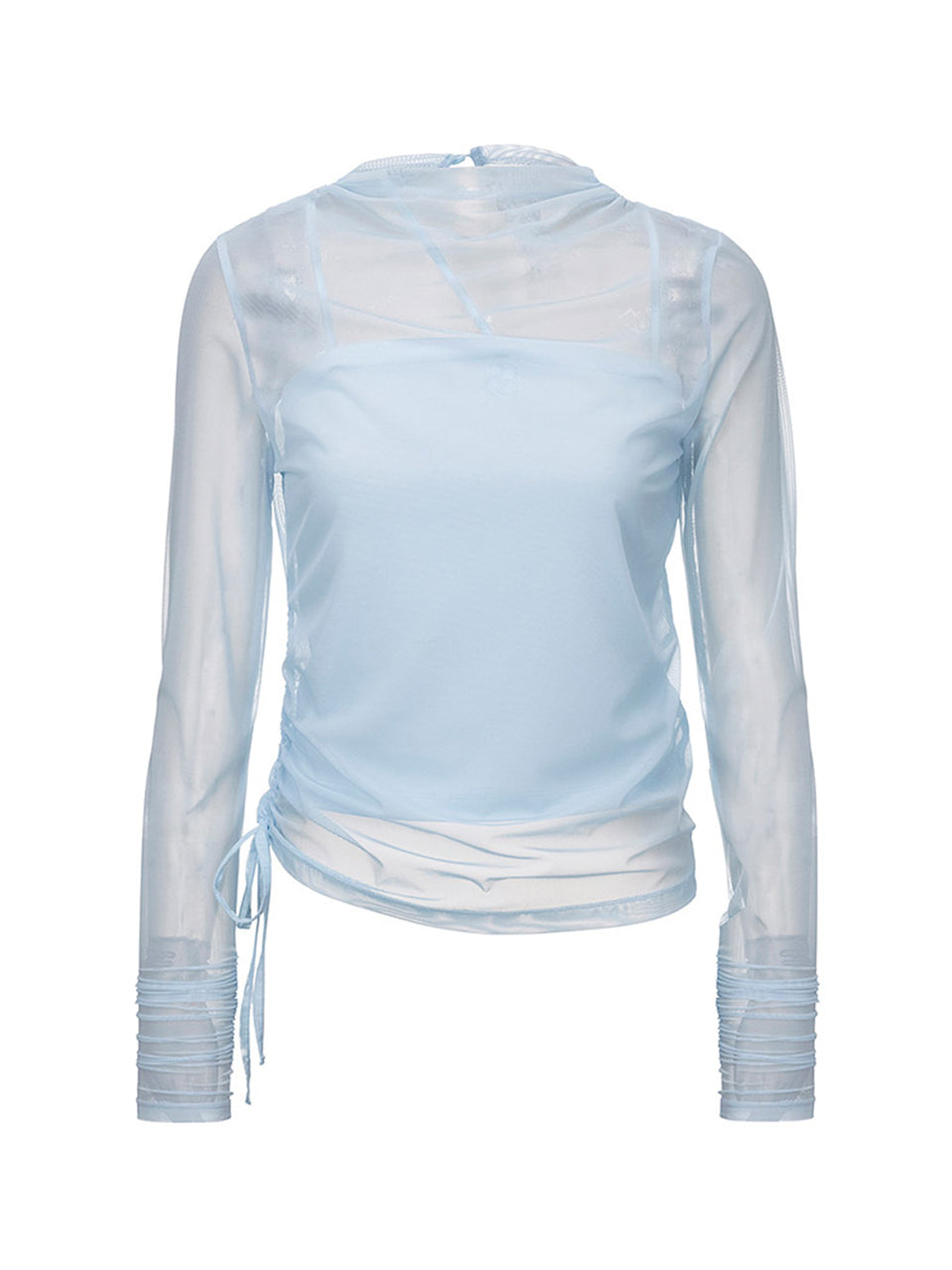 Side Shirring Layered Blouse in Blue