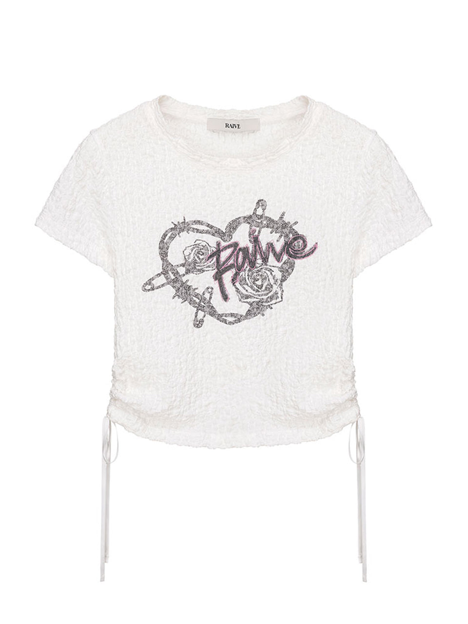 Wrinkle Rose Shirring T-shirt in White