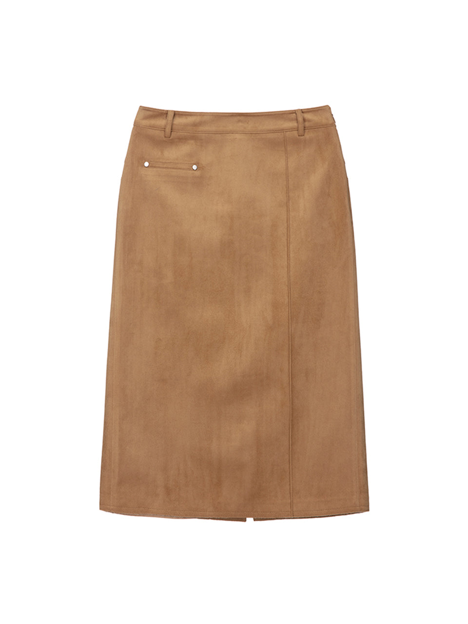 Suede One Pocket Middle Skirt in Camel