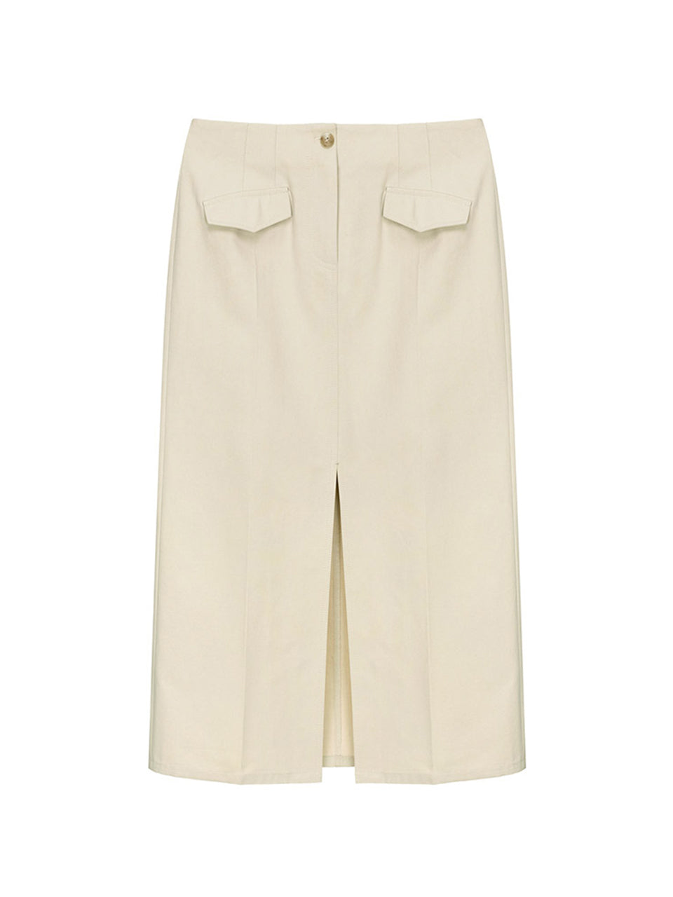 Slit Flap Pocket Midi Skirt in L/Khaki