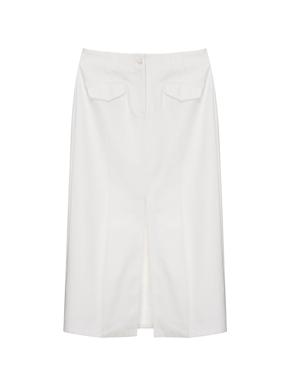Slit Flap Pocket Midi Skirt in White
