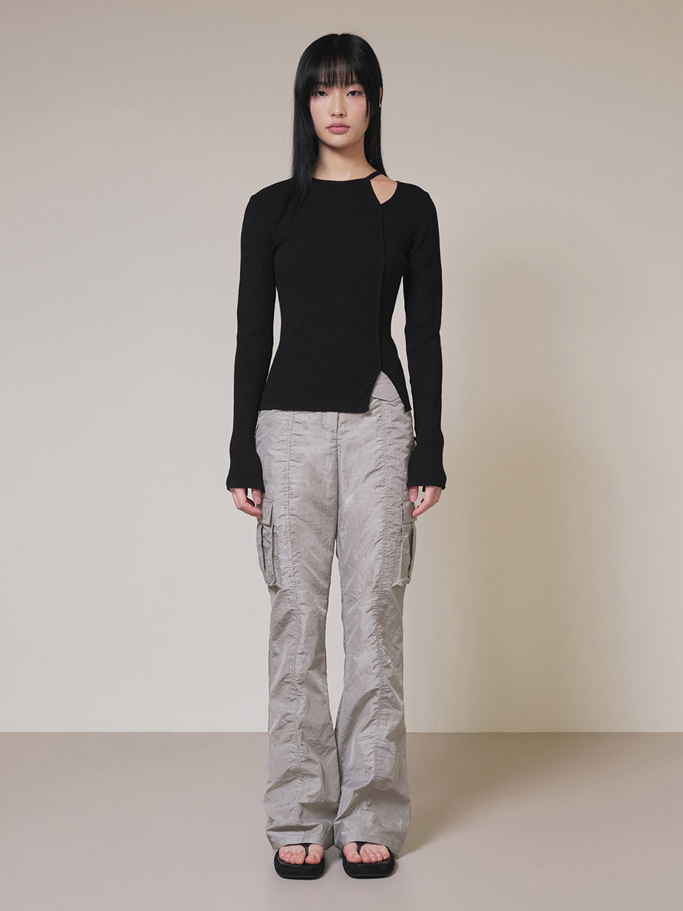 Cargo Shirring Pants in Grey