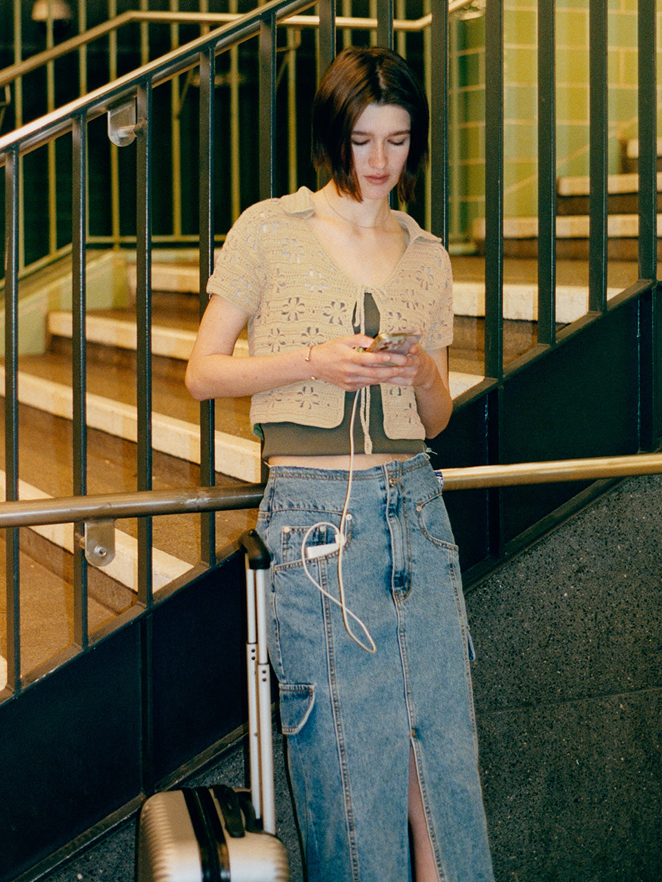 Denim Midi Skirt in Blue