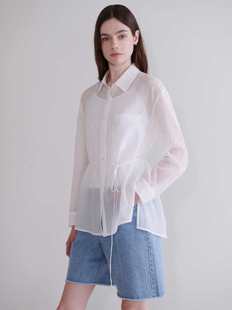 See-through Slit Cut Shirt in White