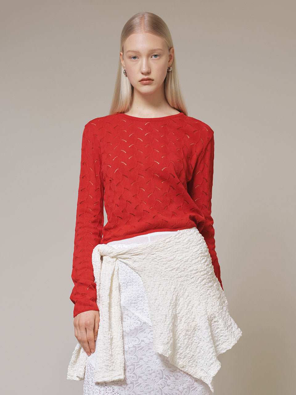 Feather Punching Knit in Red