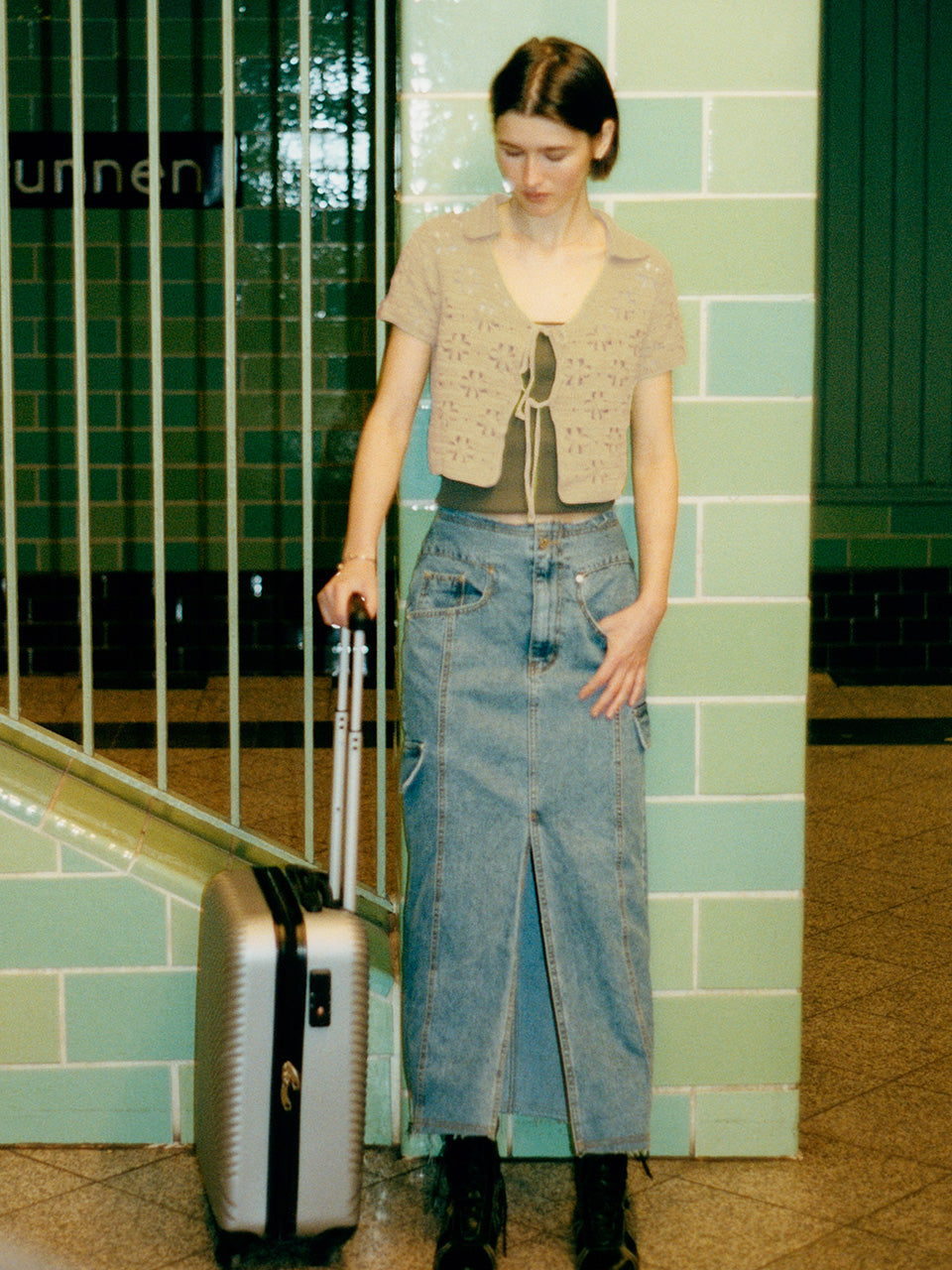 Denim Midi Skirt in Blue