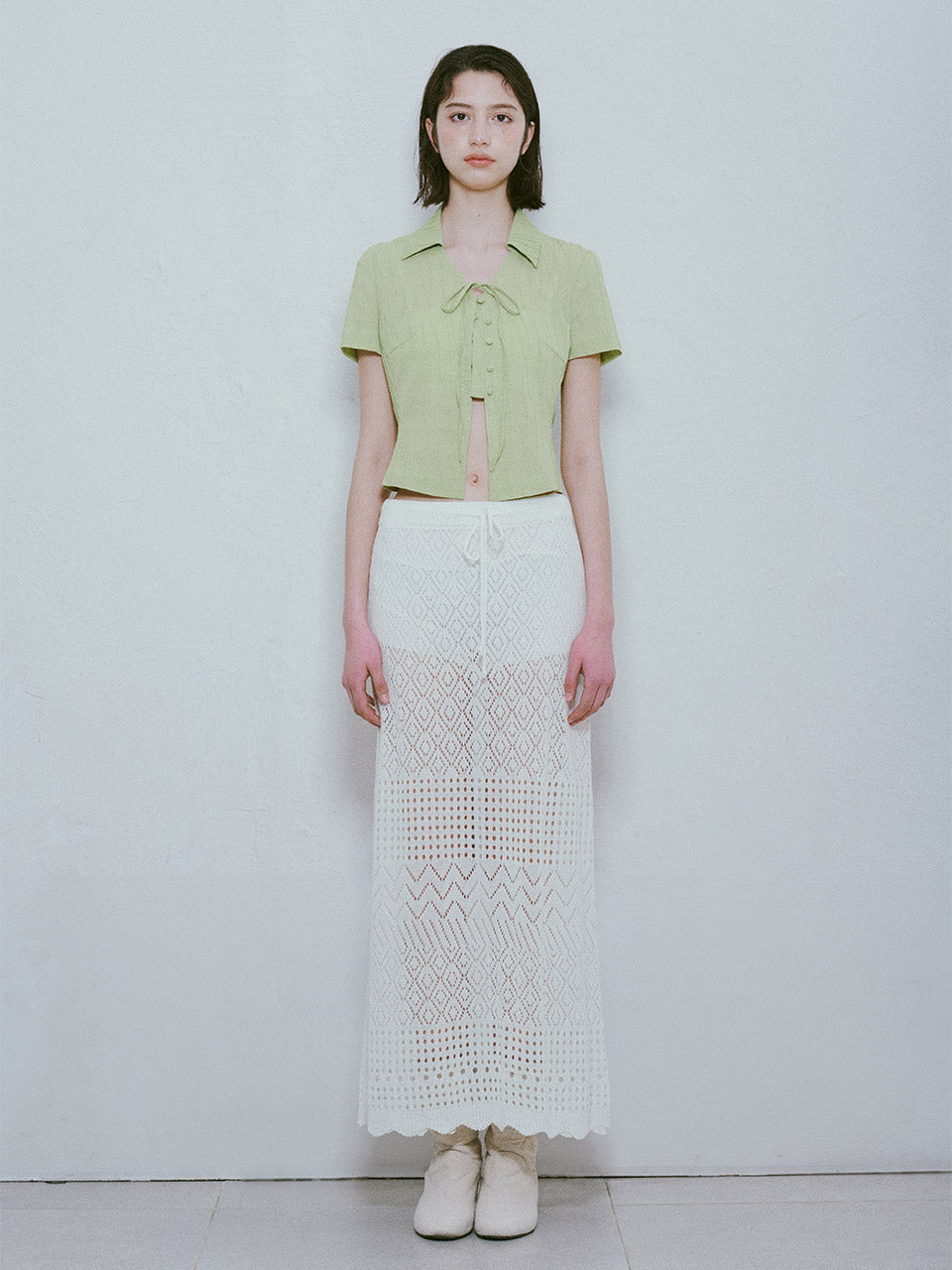 Punching Knit Long Skirt in White