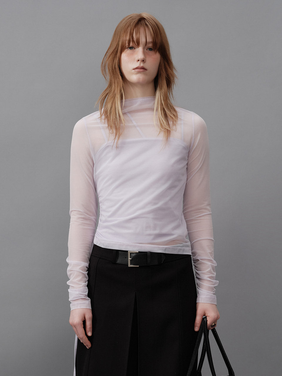 Side Shirring Layered Blouse in Lavender