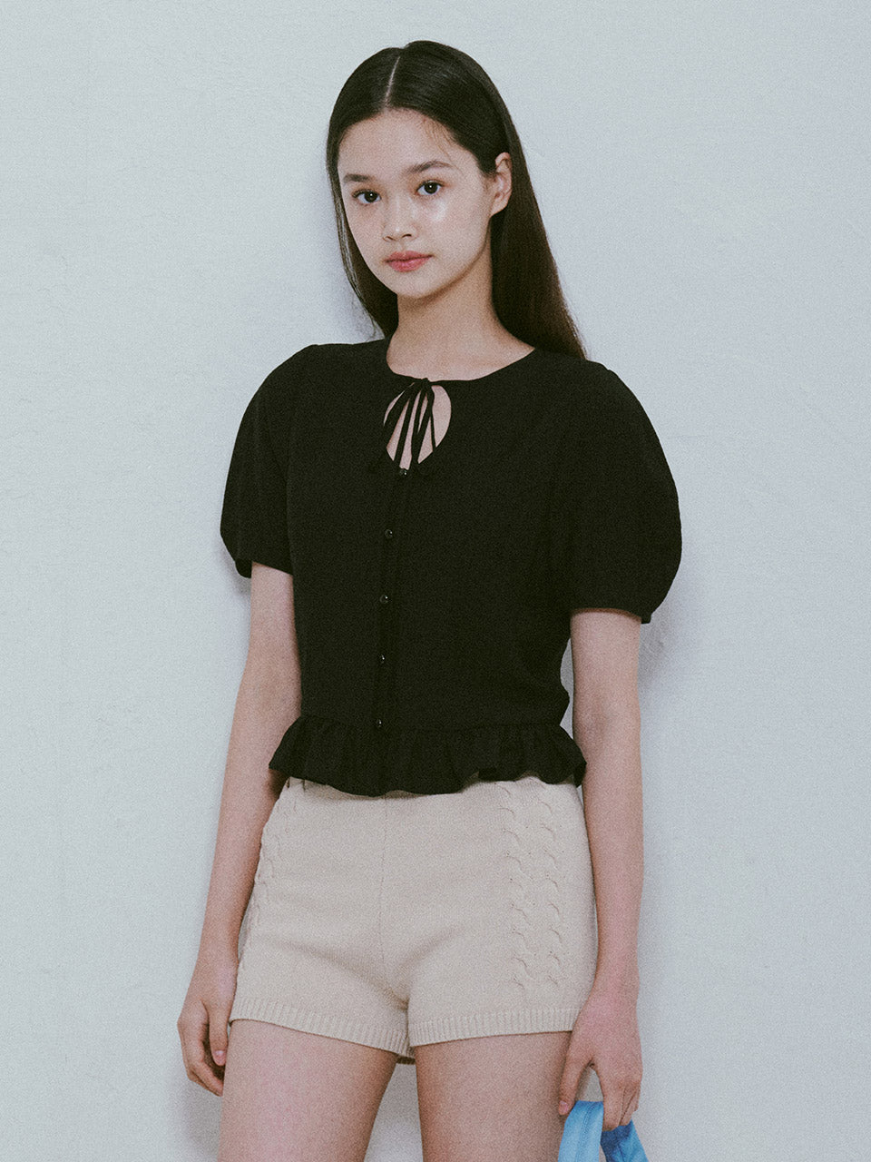 Frill Ribbon Blouse in Black