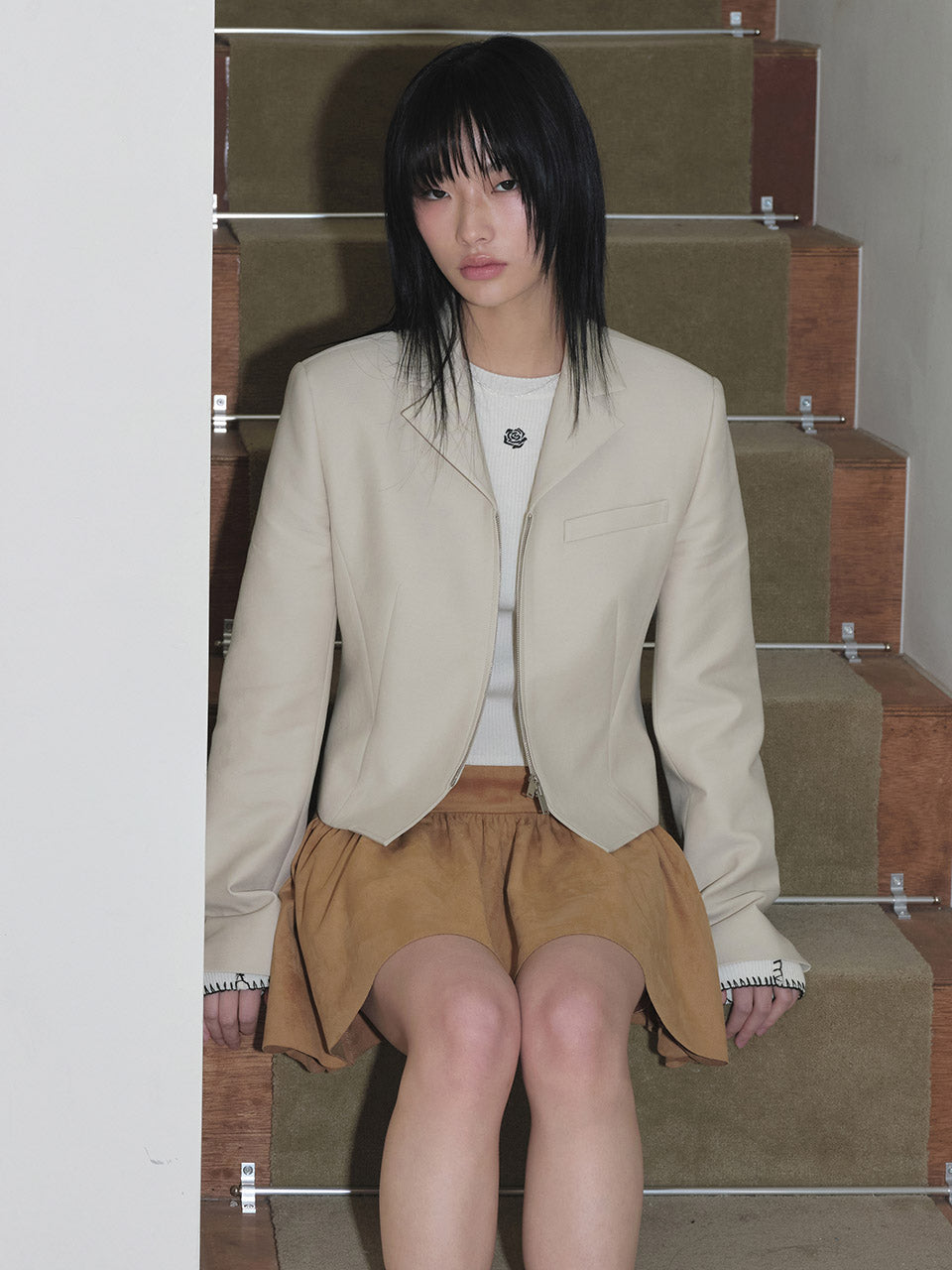 Cut Detail Jacket in Ecru Beige