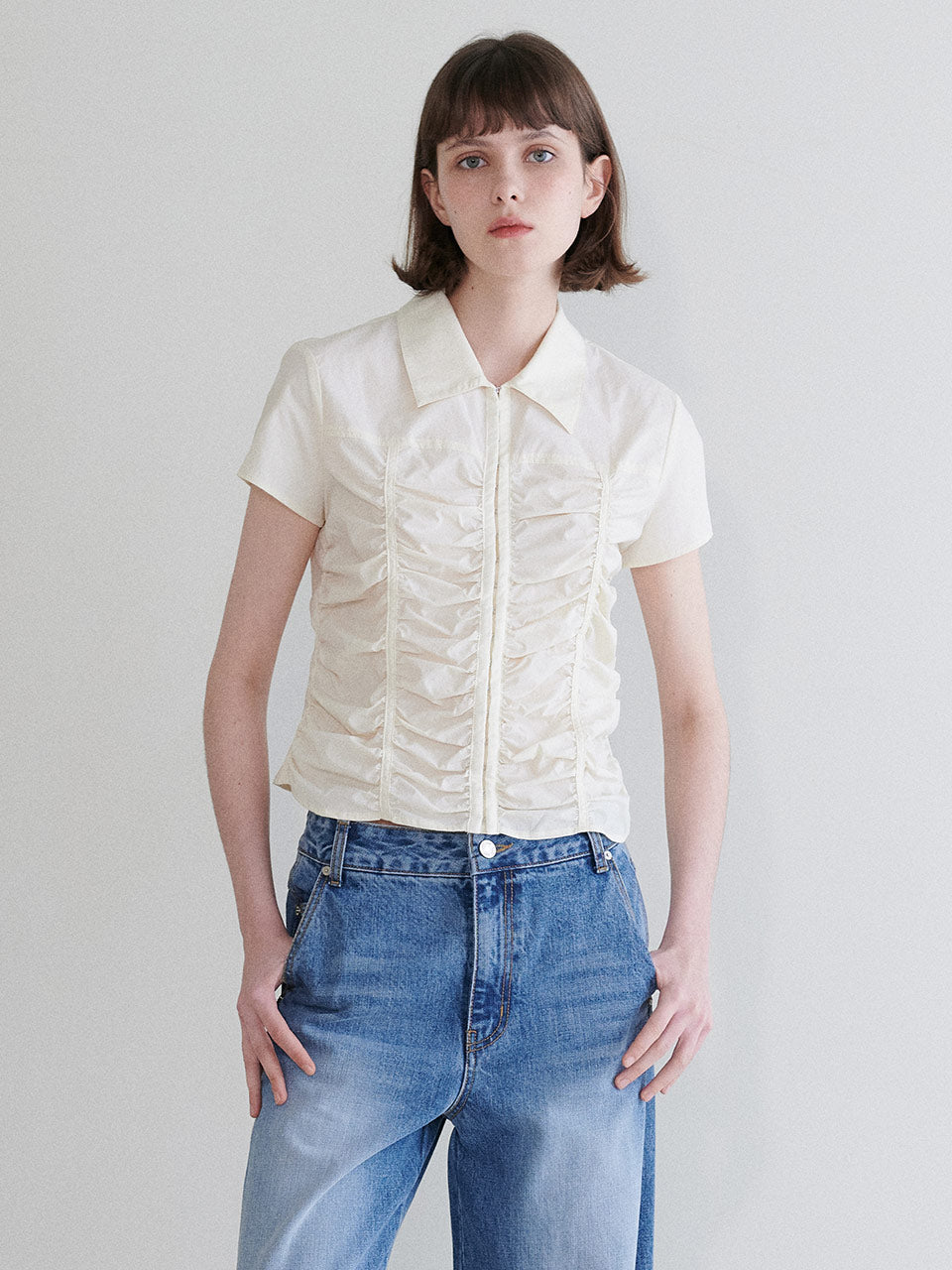 Shirring Hook Blouse in Cream