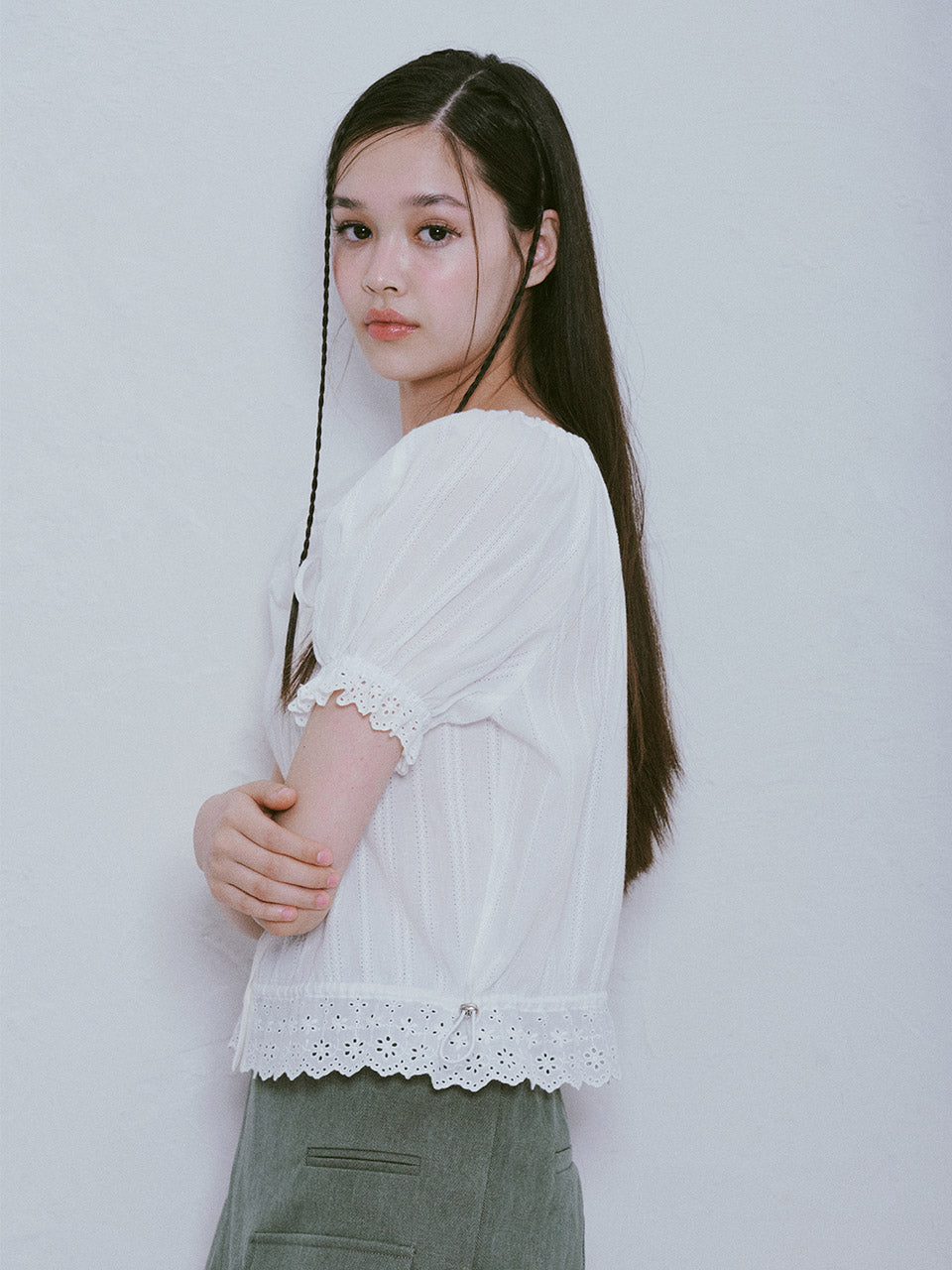 Lace String Blouse in White