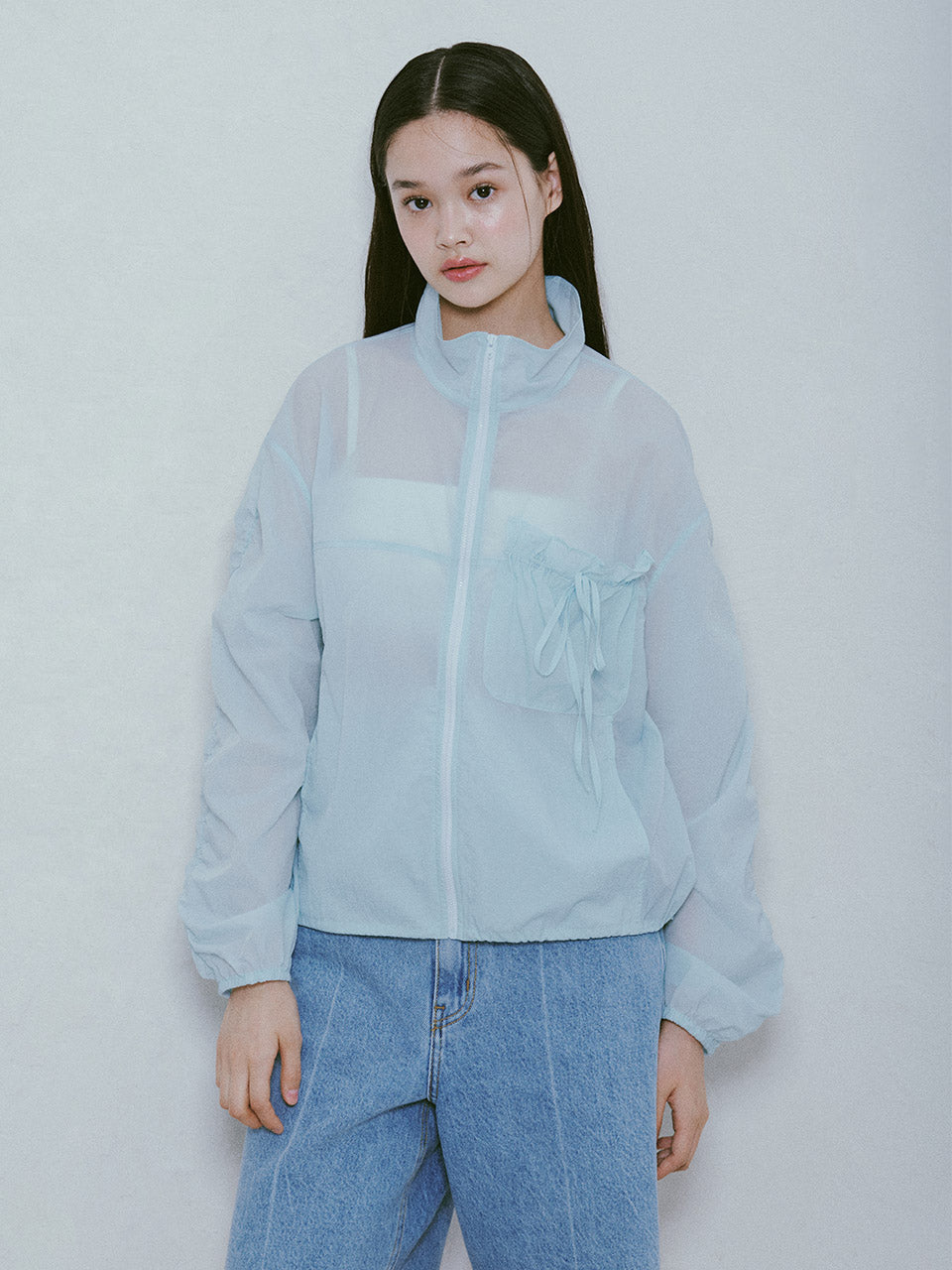 Shirring String Wind Breaker in S/Blue