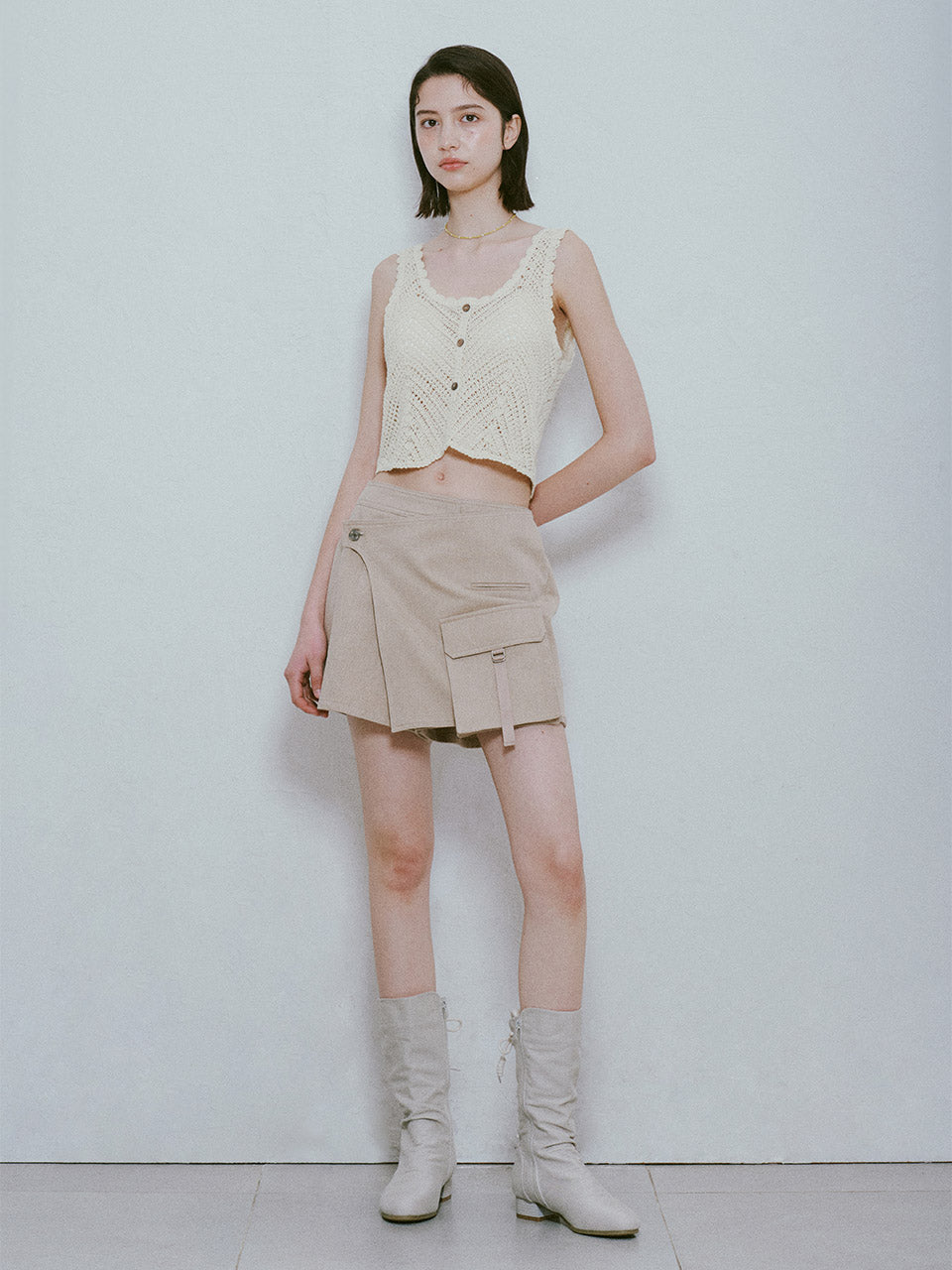 Wrap Pocket Skirt Pants in Beige