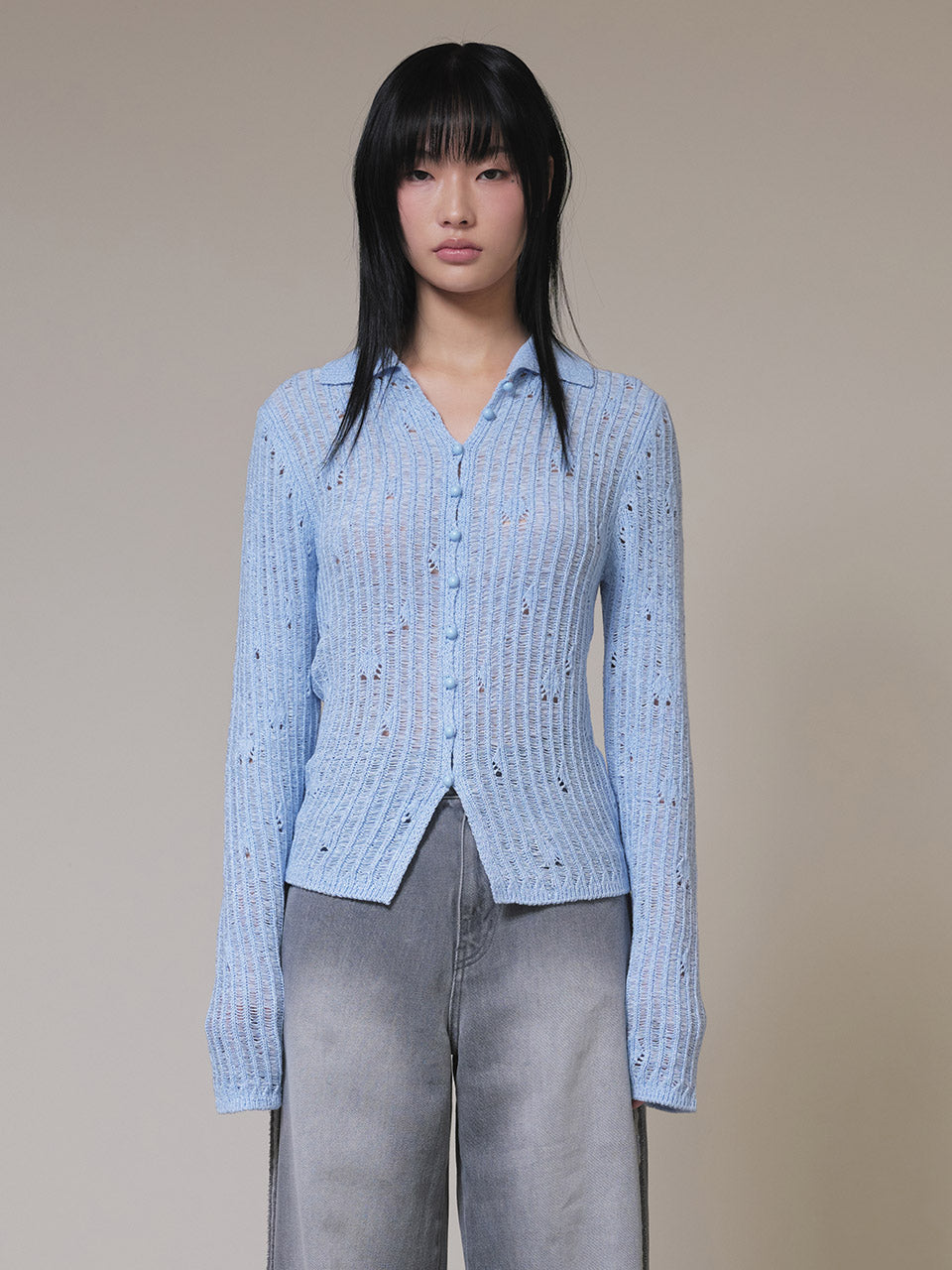 Sailor Collar Knit Cardigan in S/Blue