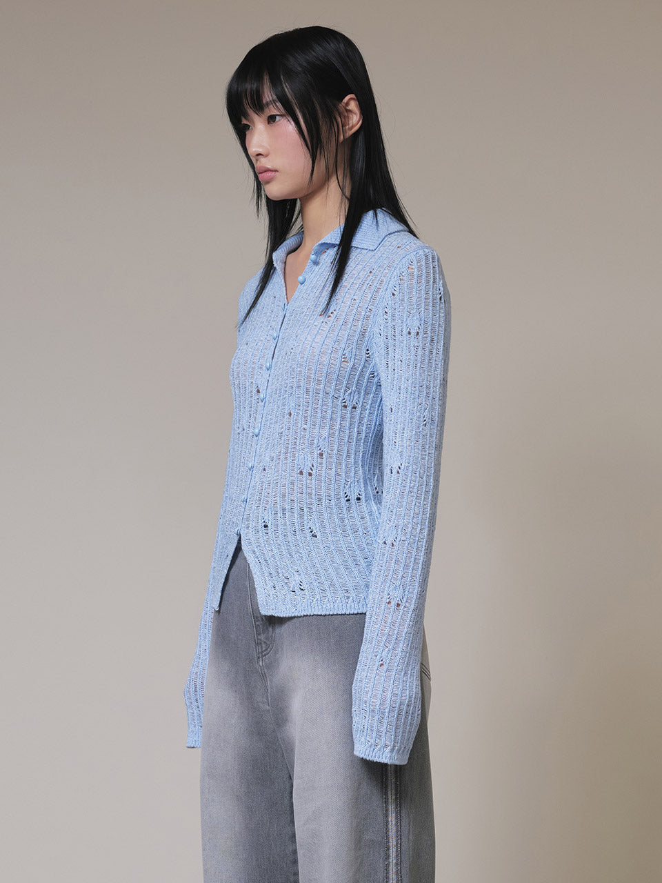 Sailor Collar Knit Cardigan in S/Blue