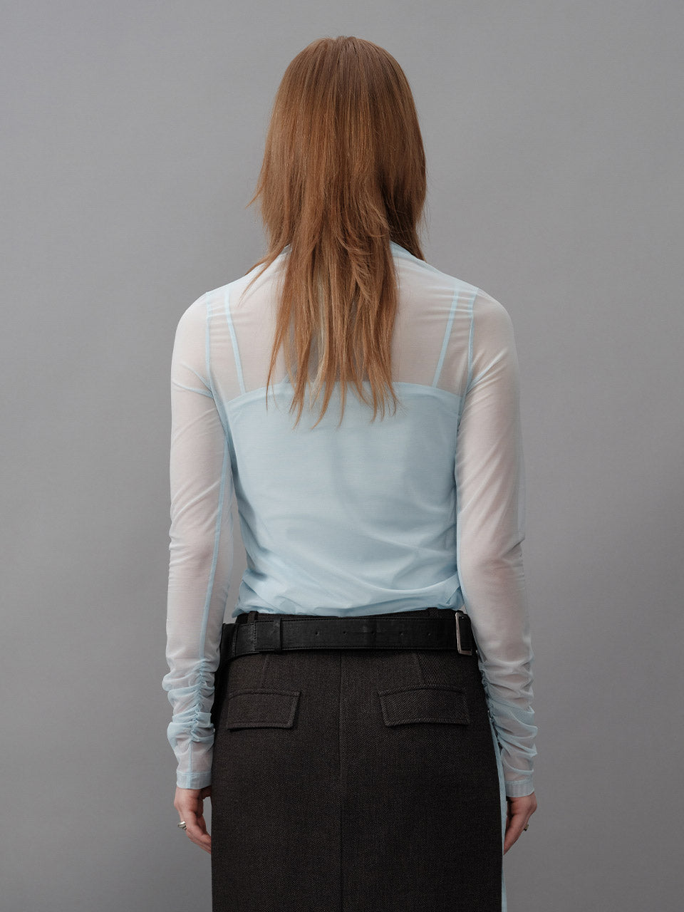 Side Shirring Layered Blouse in Blue