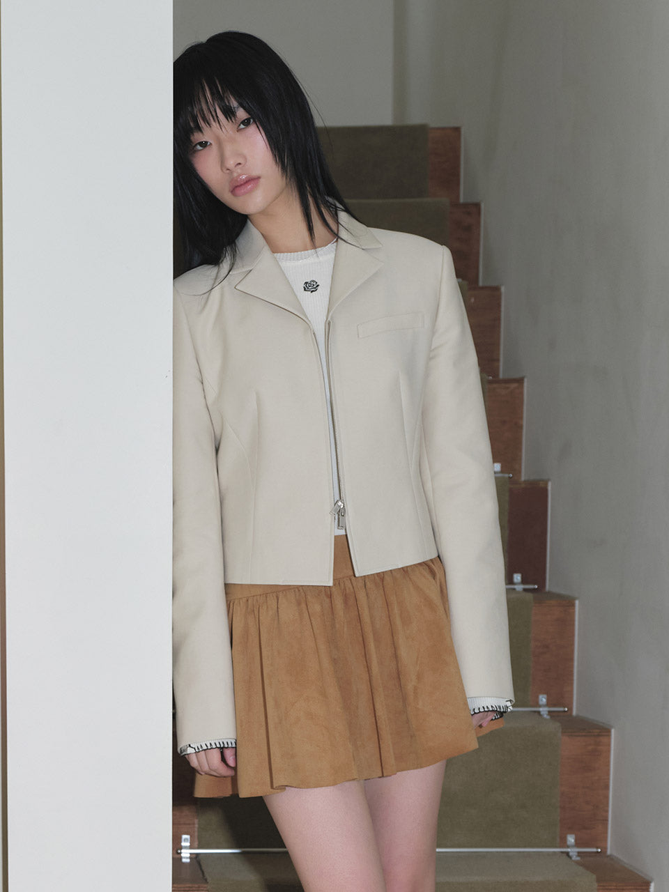 Cut Detail Jacket in Ecru Beige