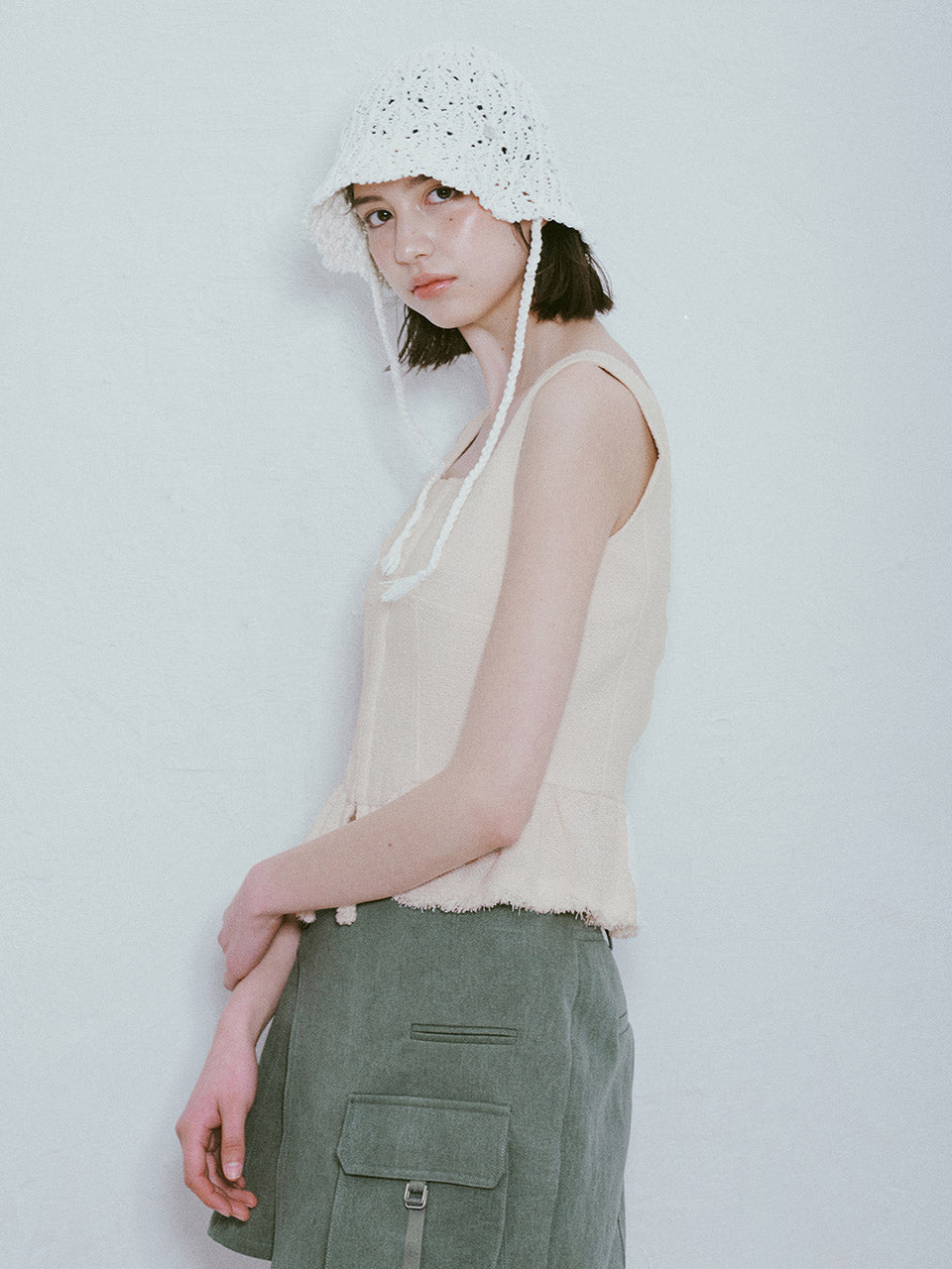 Fringe Sleeveless Fit Blouse in Ivory