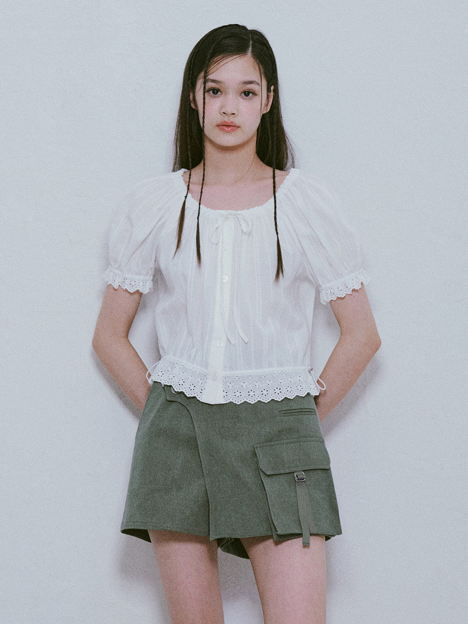 Lace String Blouse in White