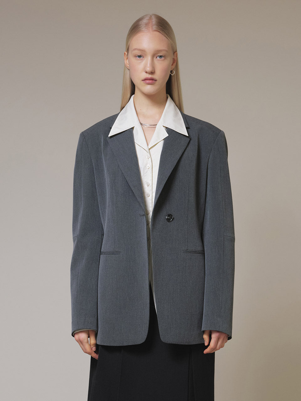 Basic One-button Jacket in Grey