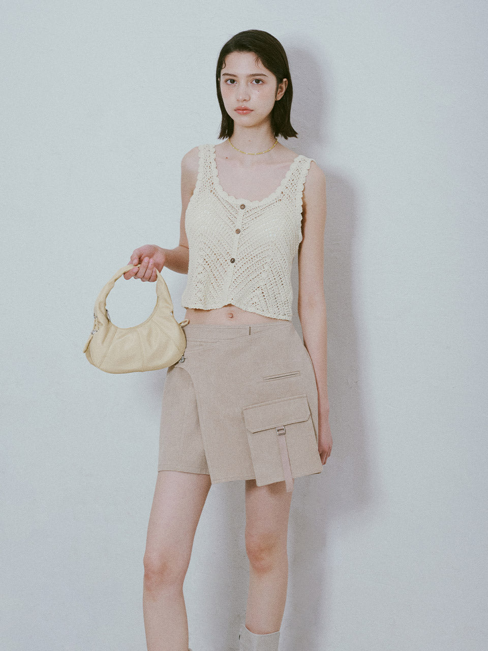 Wrap Pocket Skirt Pants in Beige