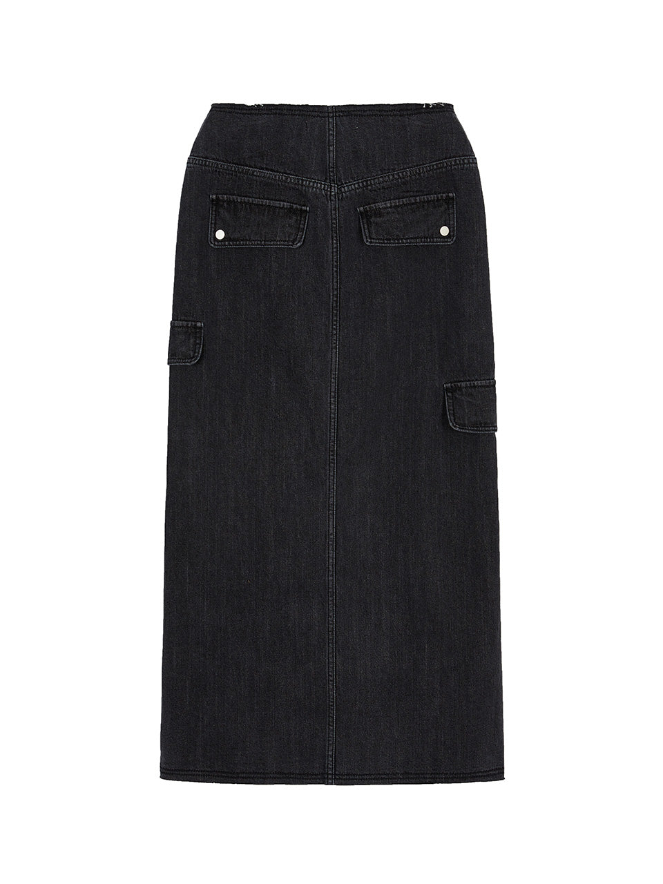 Denim Midi Skirt in Black