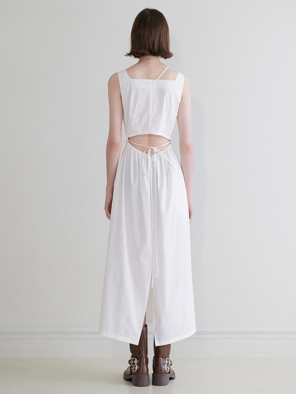 Unbalanced Strap Long Dress in White