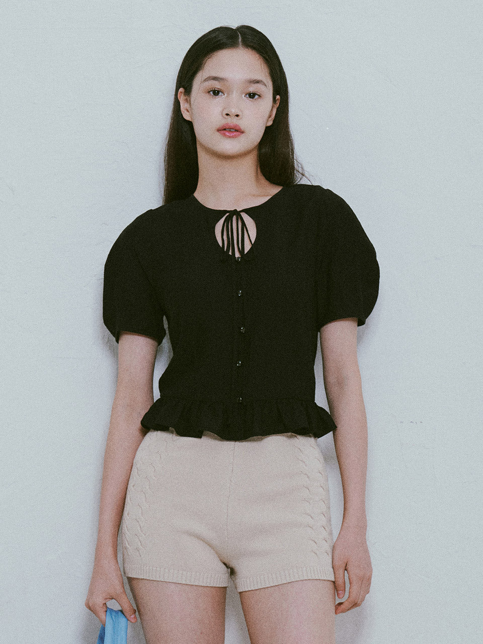 Frill Ribbon Blouse in Black