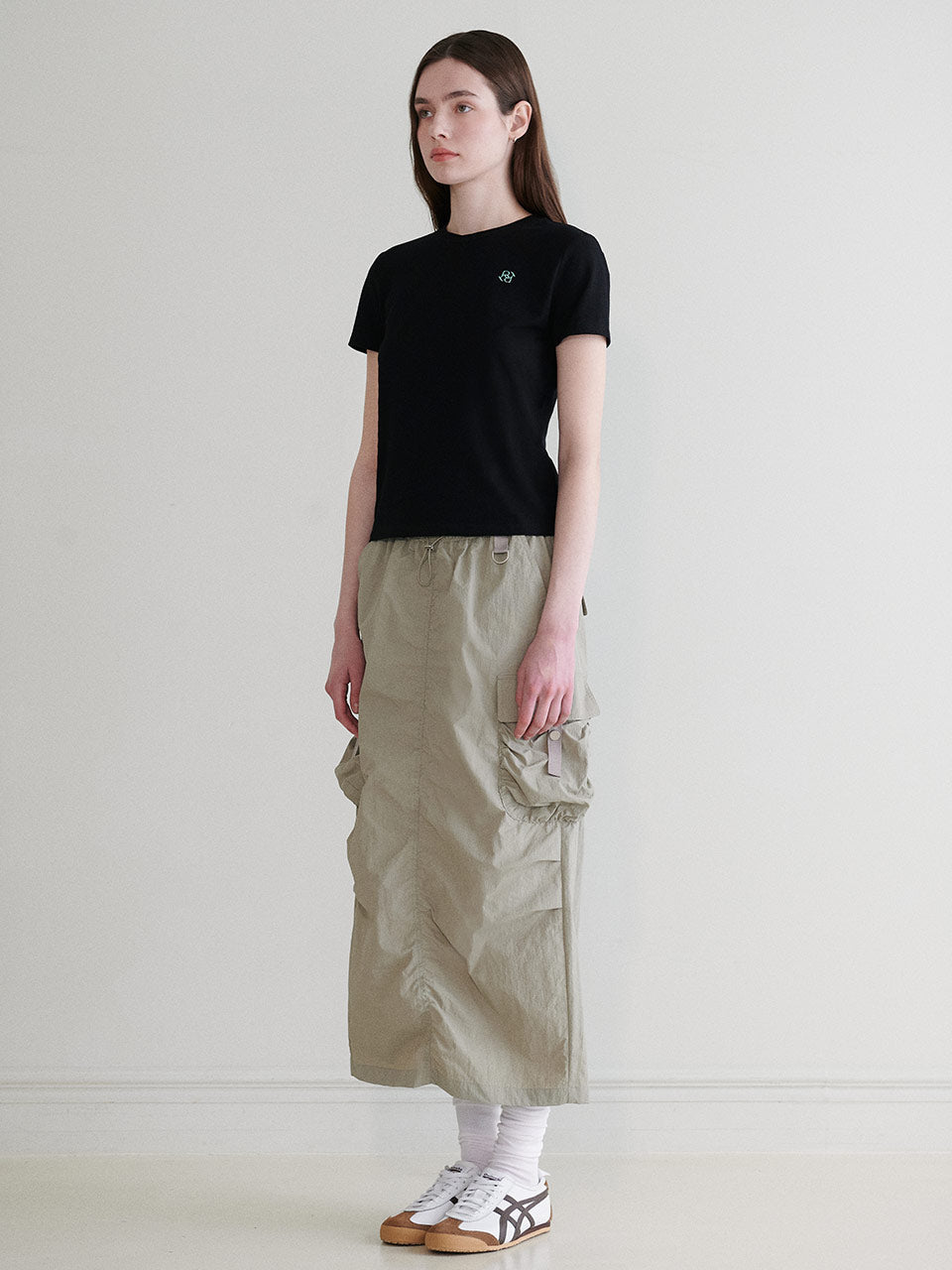 Cargo Shirring Skirt in Khaki