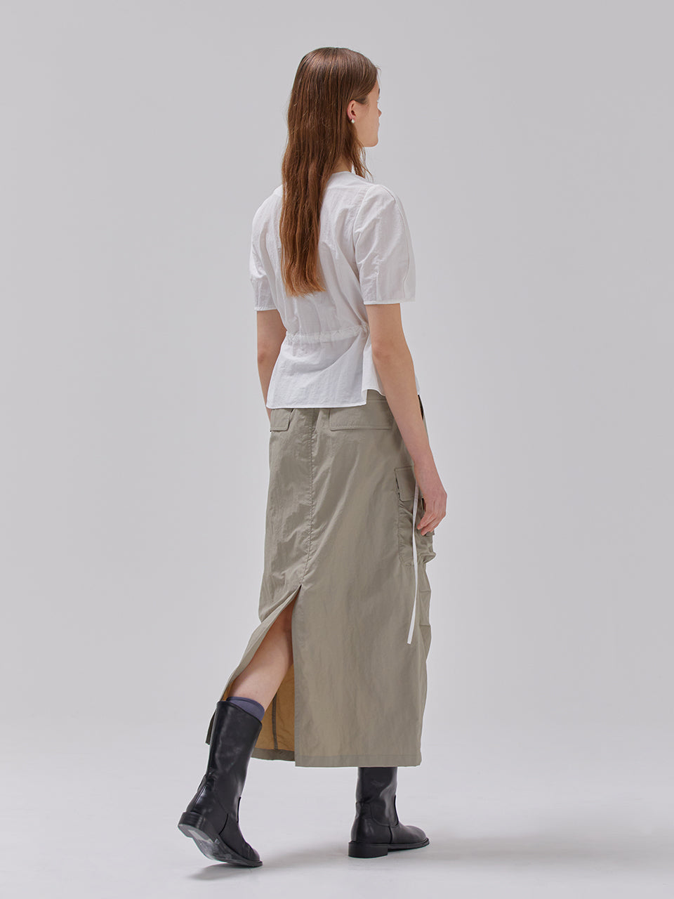 Cargo Shirring Skirt in Khaki