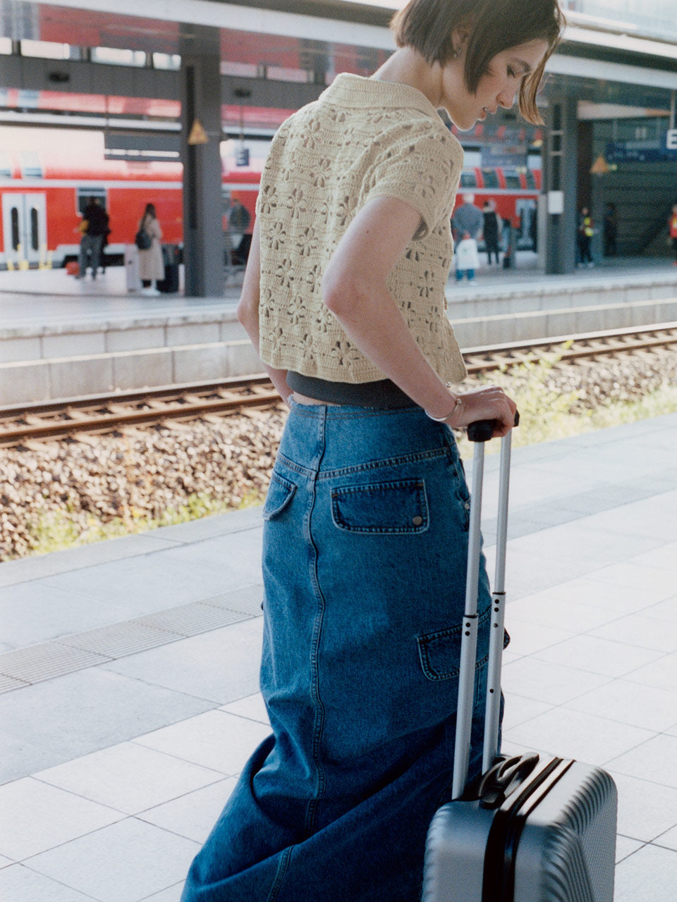 Denim Midi Skirt in Blue