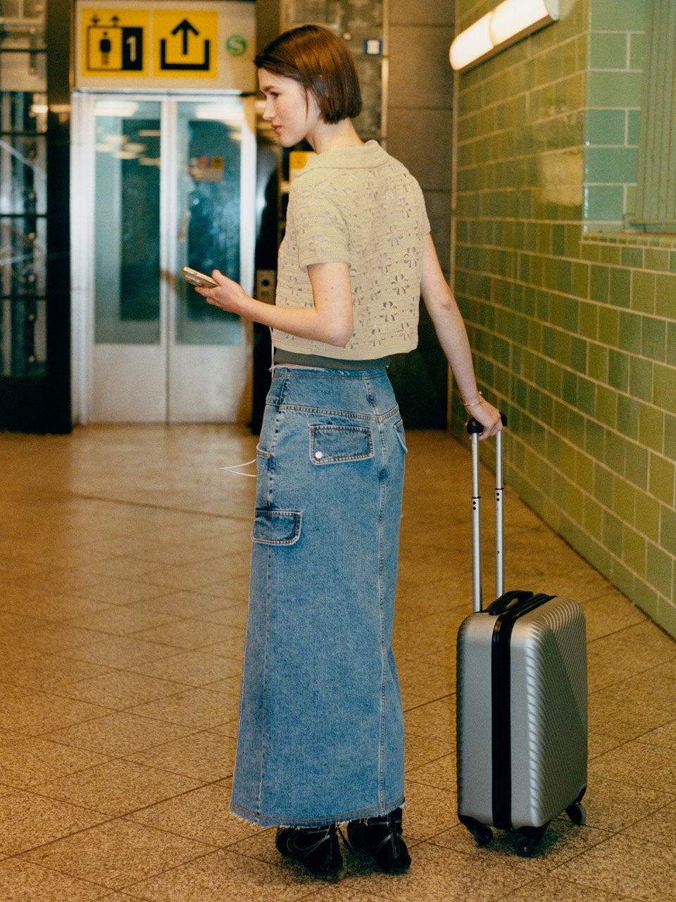 Denim Midi Skirt in Blue