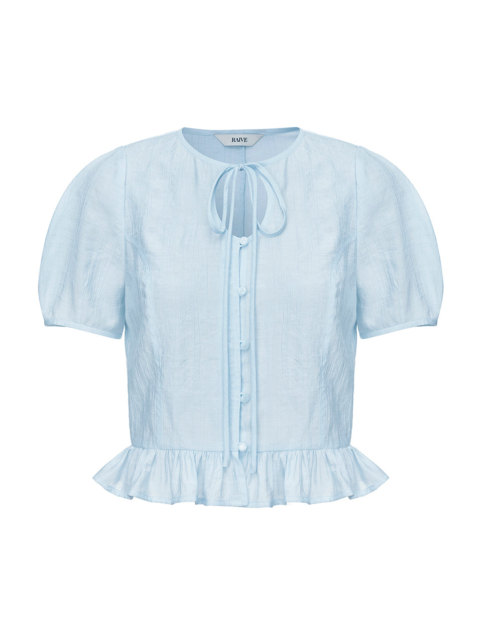 Frill Ribbon Blouse in Blue