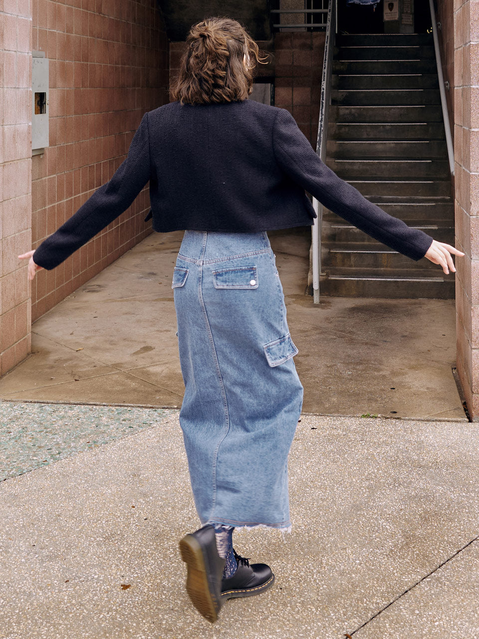 Denim Midi Skirt in Blue