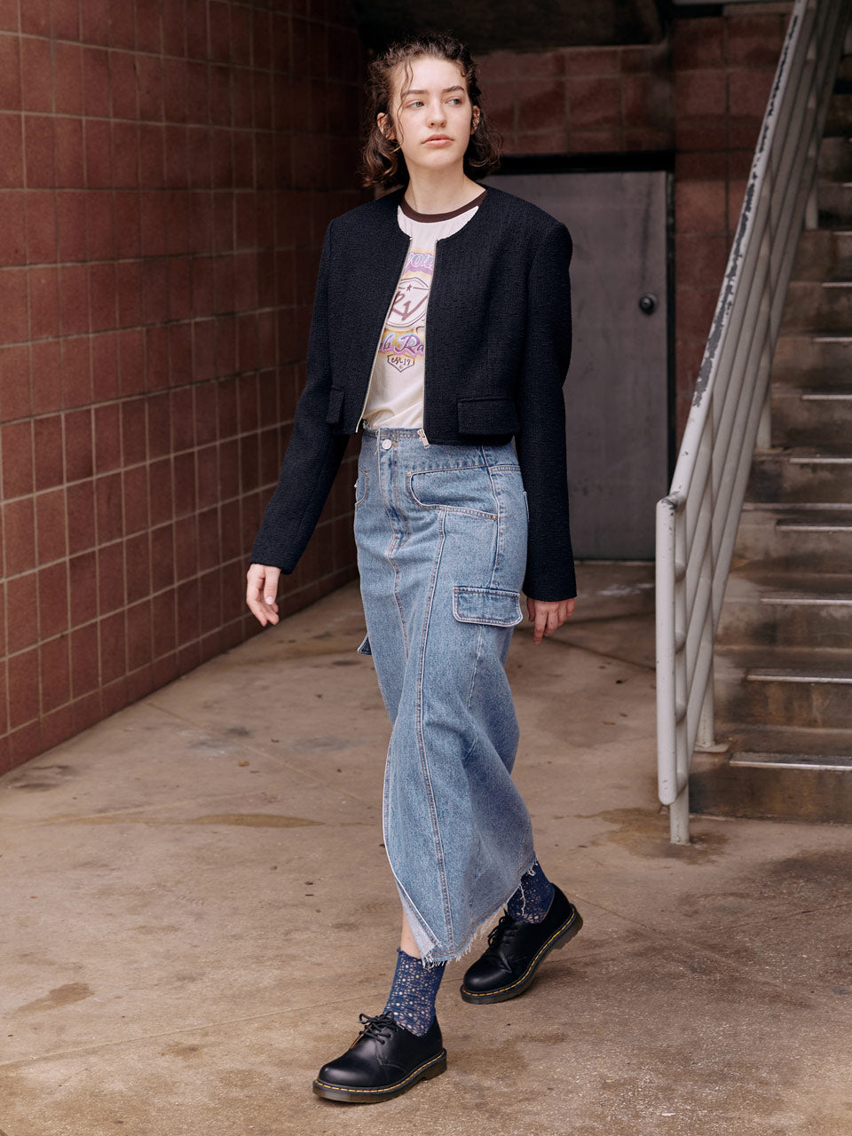 Denim Midi Skirt in Blue