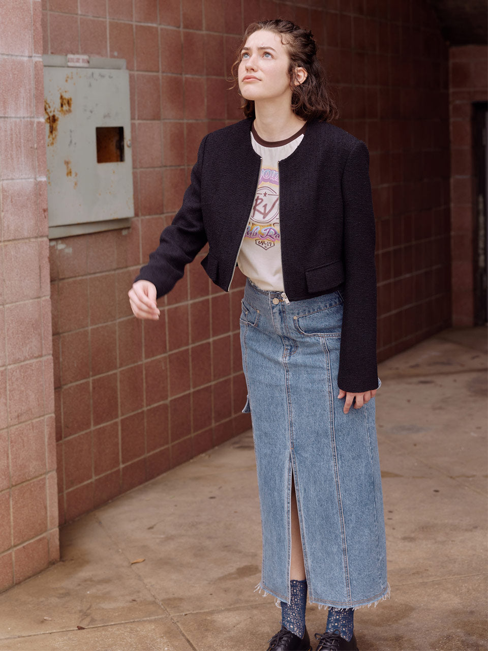 Denim Midi Skirt in Blue