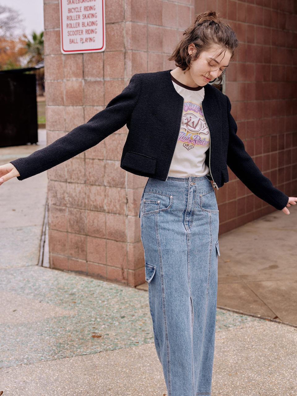 Denim Midi Skirt in Blue