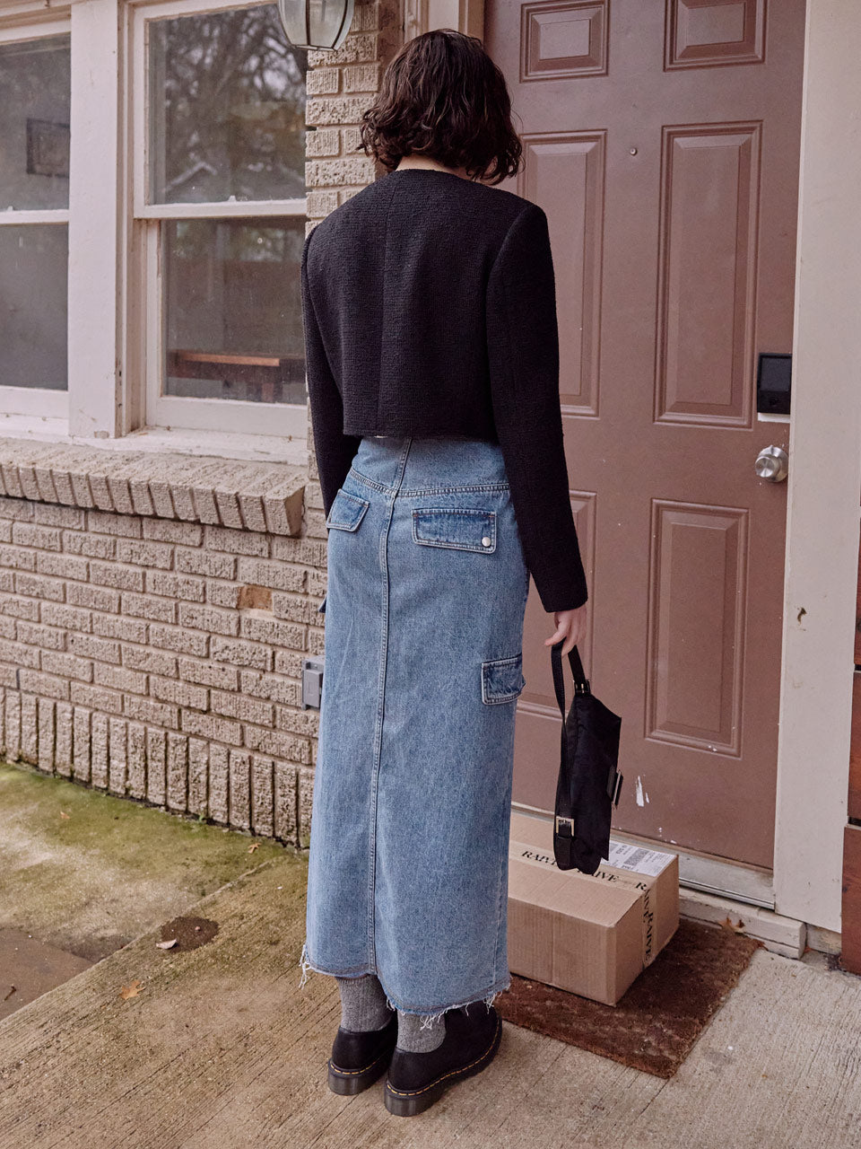 Denim Midi Skirt in Blue