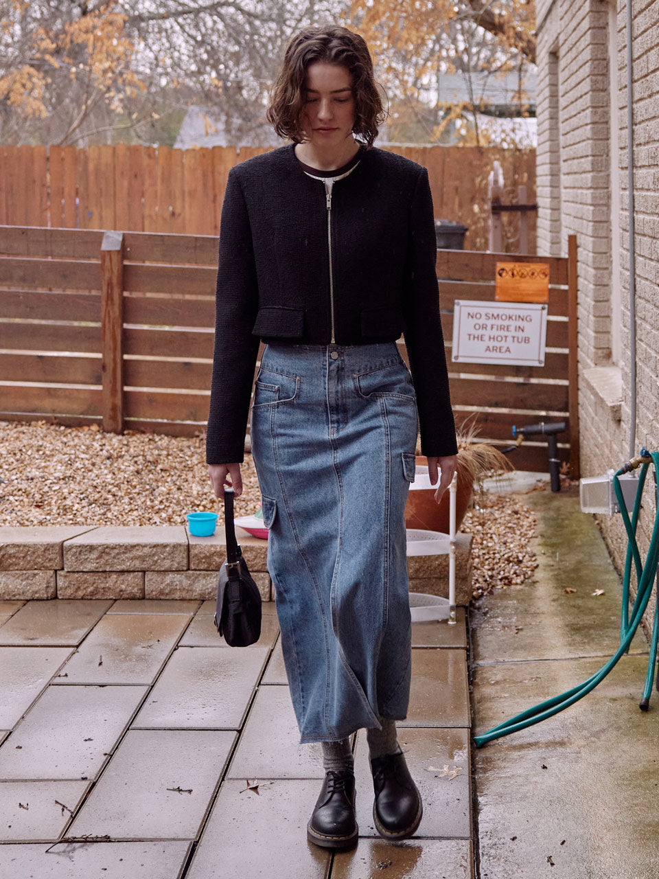 Denim Midi Skirt in Blue